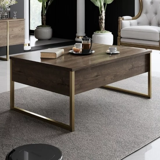 Τραπεζάκι σαλονιού Luxe χρώμα καρυδί - χρυσό 90x60x40εκ. Τραπεζάκι σαλονιού Luxe χρώμα καρυδί - χρυσό 90x60x40εκ.