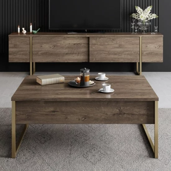 Τραπεζάκι σαλονιού Luxe χρώμα καρυδί - χρυσό 90x60x40εκ. Τραπεζάκι σαλονιού Luxe χρώμα καρυδί - χρυσό 90x60x40εκ.