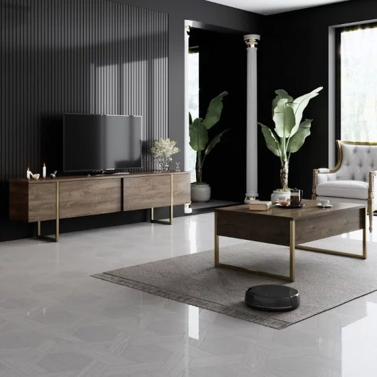 Τραπεζάκι σαλονιού Luxe χρώμα καρυδί - χρυσό 90x60x40εκ. Τραπεζάκι σαλονιού Luxe χρώμα καρυδί - χρυσό 90x60x40εκ.