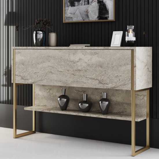 Μπουφές Luxe  χρώμα travertine - χρυσό 120x30x80εκ.