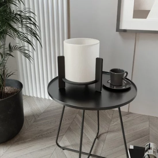 Φωτιστικό επιτραπέζιο Pine  E27 Mdf - ύφασμα Pvc χρώμα μαύρο - κρεμ Ø20x20εκ.