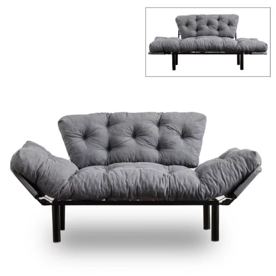 Καναπές - κρεβάτι Nitta  διθέσιος υφασμάτινος χρώμα γκρι 155x70x85εκ.