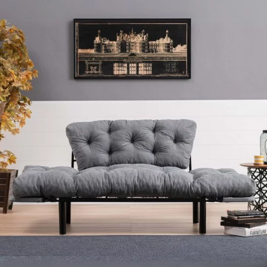 Καναπές - κρεβάτι Nitta  διθέσιος υφασμάτινος χρώμα γκρι 155x70x85εκ.