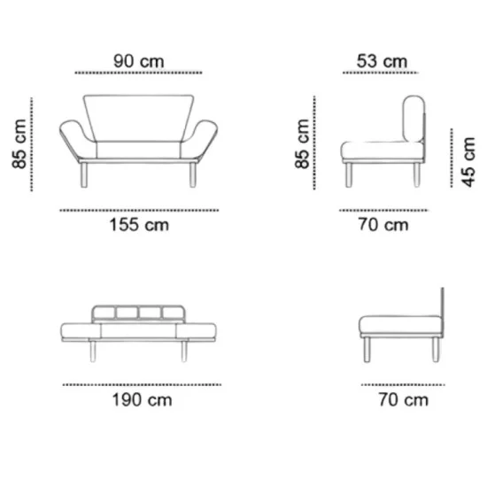 Καναπές - κρεβάτι Nitta  διθέσιος υφασμάτινος χρώμα γκρι 155x70x85εκ.