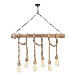 Φωτιστικό οροφής Giza  E27 ξύλο - σχοινί εξάφωτο χρώμα φυσικό 80x8x90εκ. Φωτιστικό οροφής Giza  E27 ξύλο - σχοινί εξάφωτο χρώμα φυσικό 80x8x90εκ.