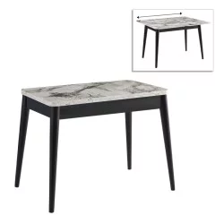 Τραπέζι Dolunay  επεκτεινόμενο χρώμα λευκό εφέ μαρμάρου - μαύρο 100x60(120x100)x79,5εκ.