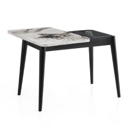Τραπέζι Dolunay  επεκτεινόμενο χρώμα λευκό εφέ μαρμάρου - μαύρο 100x60(120x100)x79,5εκ.