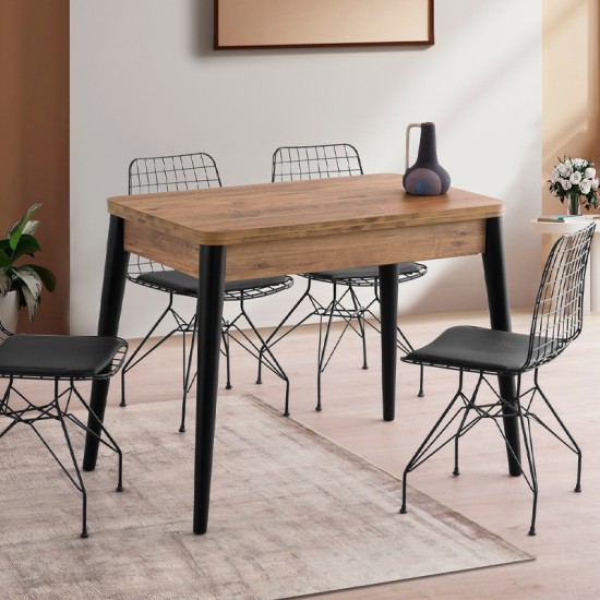 Τραπέζι Dolunay  επεκτεινόμενο χρώμα atlantic pine - μαύρο 100x60(120x100)x79,5εκ.