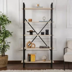 Βιβλιοθήκη Elysian  χρώμα travertine - μαύρο 90x33,5x180εκ.