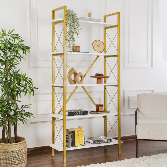 Βιβλιοθήκη Elysian χρώμα λευκό - χρυσό 90x33,5x180εκ. Βιβλιοθήκη Elysian χρώμα λευκό - χρυσό 90x33,5x180εκ.