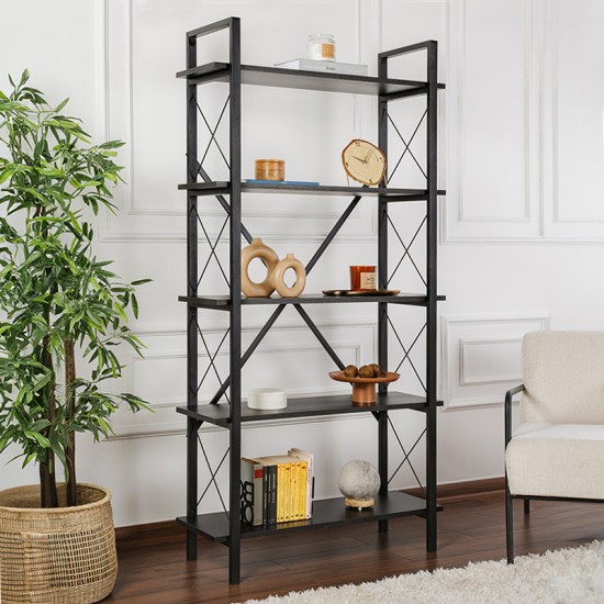 Βιβλιοθήκη Elysian χρώμα μαύρο 90x33,5x180εκ. Βιβλιοθήκη Elysian χρώμα μαύρο 90x33,5x180εκ.