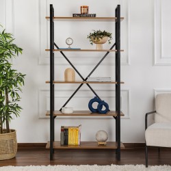 Βιβλιοθήκη Elysian  χρώμα καρυδί - μαύρο 90x33,5x180εκ.