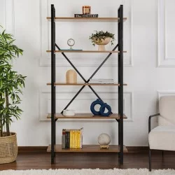 Βιβλιοθήκη Elysian  χρώμα καρυδί - μαύρο 90x33,5x180εκ.