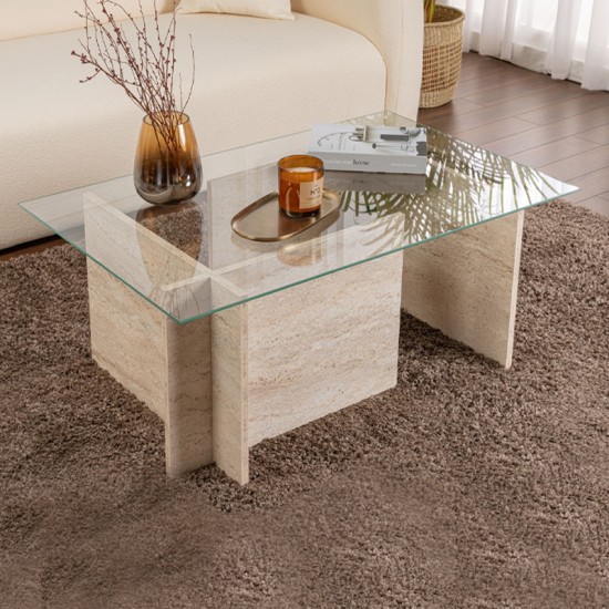Τραπεζάκι σαλονιού Vetrino γυάλινο χρώμα travertine 105x65x40εκ. Τραπεζάκι σαλονιού Vetrino γυάλινο χρώμα travertine 105x65x40εκ.