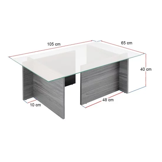 Τραπεζάκι σαλονιού Vetrino  γυάλινο χρώμα travertine 105x65x40εκ.