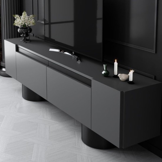 Έπιπλο τηλεόρασης Haven χρώμα ανθρακί 180x30x50εκ. Έπιπλο τηλεόρασης Haven χρώμα ανθρακί 180x30x50εκ.