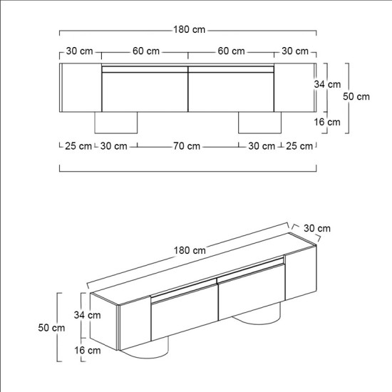 Έπιπλο τηλεόρασης Haven  χρώμα καρυδί 180x30x50εκ.