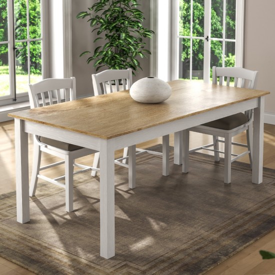 Τραπέζι Fira  χρώμα λευκό - φυσικό οξιάς 180x90x78εκ.