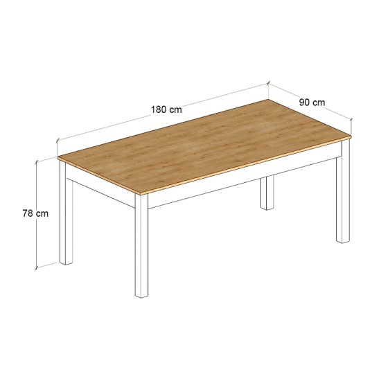 Τραπέζι Fira  χρώμα λευκό - φυσικό οξιάς 180x90x78εκ.