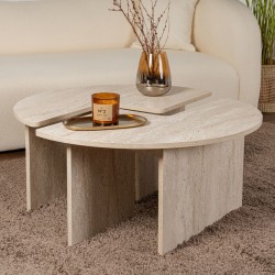 Τραπεζάκι σαλονιού σετ 2 τμχ Moira  χρώμα travertine Ø90x41εκ. Τραπεζάκι σαλονιού σετ 2 τμχ Moira  χρώμα travertine Ø90x41εκ.