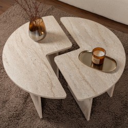 Τραπεζάκι σαλονιού σετ 2 τμχ Moira  χρώμα travertine Ø90x41εκ. Τραπεζάκι σαλονιού σετ 2 τμχ Moira  χρώμα travertine Ø90x41εκ.