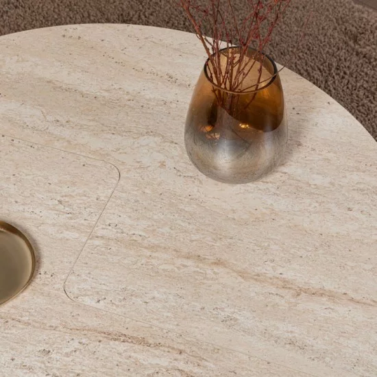 Τραπεζάκι σαλονιού σετ 2 τμχ Moira  χρώμα travertine Ø90x41εκ.