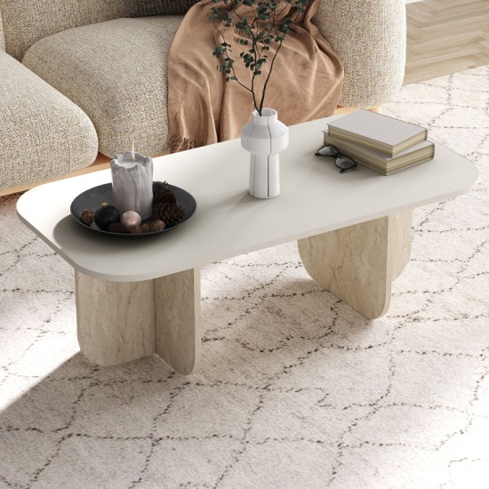 Τραπεζάκι σαλονιού Becaj  χρώμα sandstone - travertine 120x60x41,4εκ.