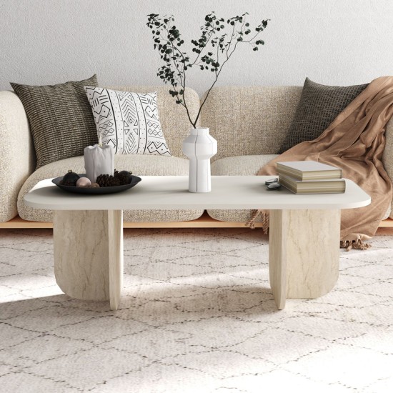Τραπεζάκι σαλονιού Becaj  χρώμα sandstone - travertine 120x60x41,4εκ.