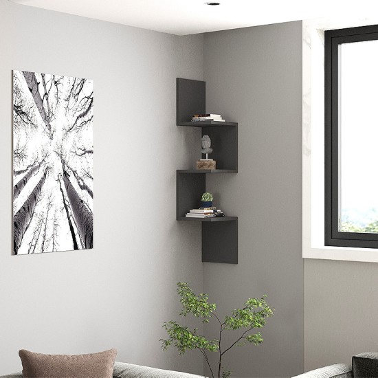 Ραφιέρα τοίχου Zikzak  χρώμα ανθρακί 25x25x105,4εκ.