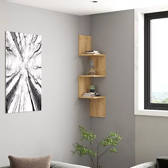 Ραφιέρα τοίχου γωνιακή Zikzak  χρώμα sapphire oak 25x25x105,4εκ.