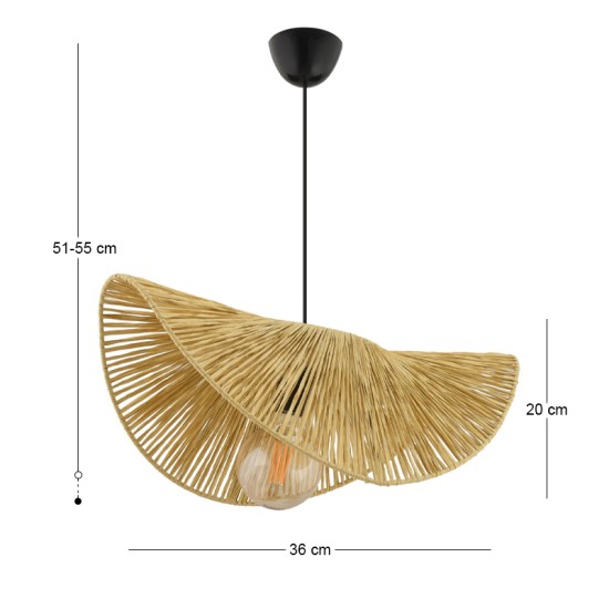 Φωτιστικό οροφής Taco  E27 γιούτα μονόφωτο χρώμα camel 51x36x55εκ.