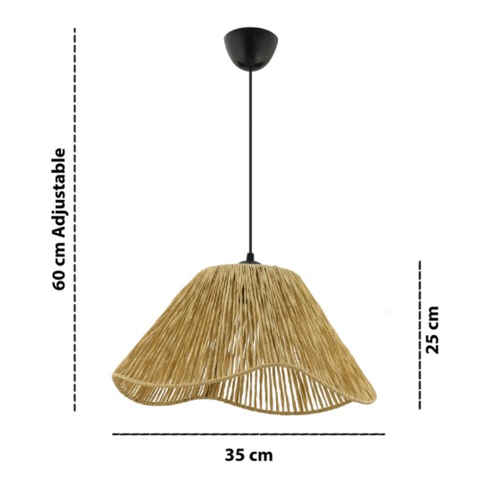 Φωτιστικό οροφής Sukne  E27 γιούτα μονόφωτο χρώμα camel Ø35x60εκ.