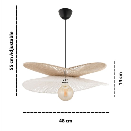 Φωτιστικό οροφής Dafodil  E27 από σχοινί μονόφωτο χρώμα μπεζ - λευκό Ø48x55εκ.