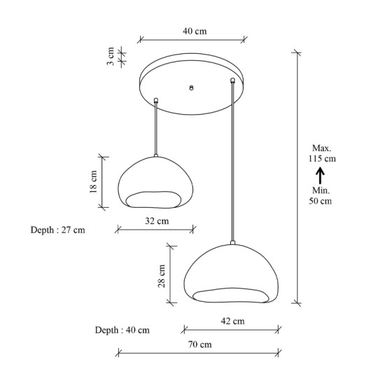 Φωτιστικό οροφής Loval  E27 fiberglass δίφωτο χρώμα λευκό Ø70x115εκ.