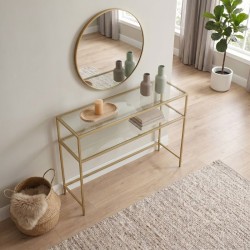 Κονσόλα Elio  μεταλλική - γυάλινη χρώμα χρυσό 90x30x80εκ.