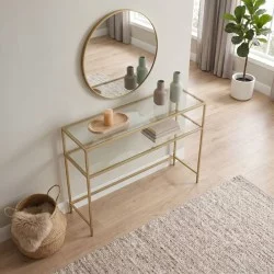 Κονσόλα Elio  μεταλλική - γυάλινη χρώμα χρυσό 90x30x80εκ.