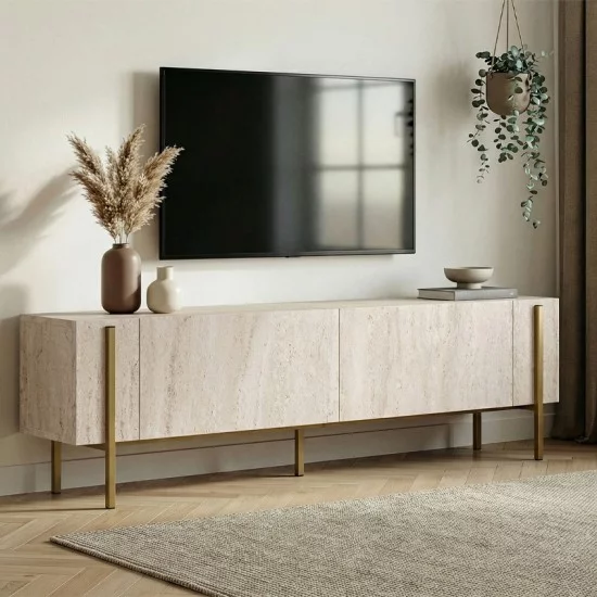 Έπιπλο τηλεόρασης Nexus  χρώμα travertine - χρυσό 180x30x45,5εκ.