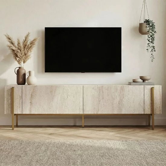 Έπιπλο τηλεόρασης Nexus  χρώμα travertine - χρυσό 180x30x45,5εκ.