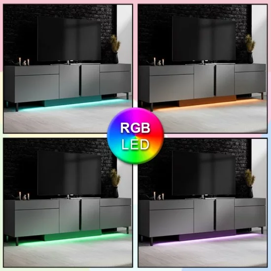 Έπιπλο τηλεόρασης Arlen  με Led Rgb χρώμα ανθρακί 180x32x50εκ.