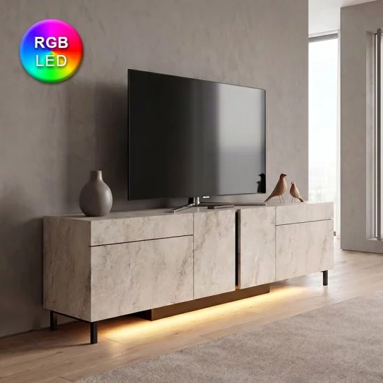 Έπιπλο τηλεόρασης Arlen  με Led Rgb χρώμα travertine 180x32x50εκ.