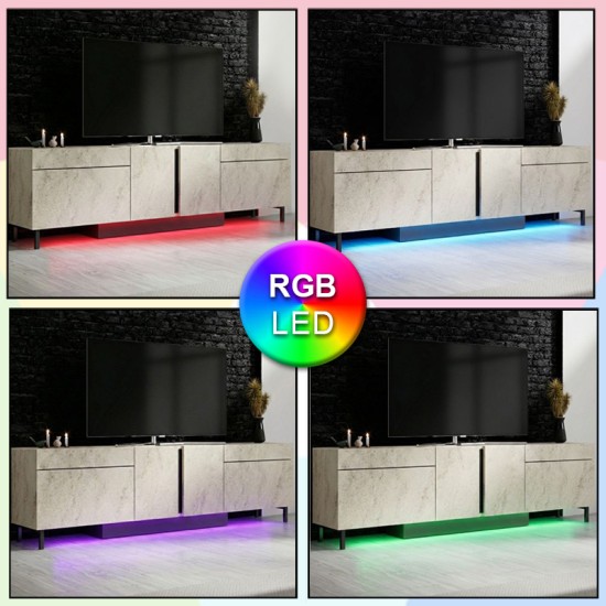 Έπιπλο τηλεόρασης Arlen  με Led Rgb χρώμα travertine 180x32x50εκ.