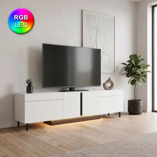 Έπιπλο τηλεόρασης Arlen  με Led Rgb χρώμα λευκό 180x32x50εκ.