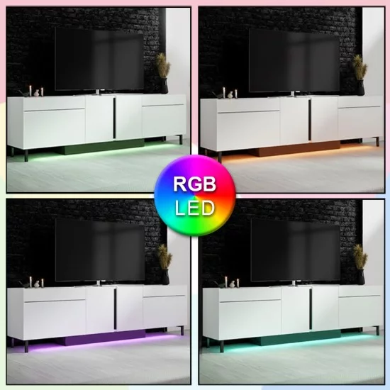 Έπιπλο τηλεόρασης Arlen  με Led Rgb χρώμα λευκό 180x32x50εκ.