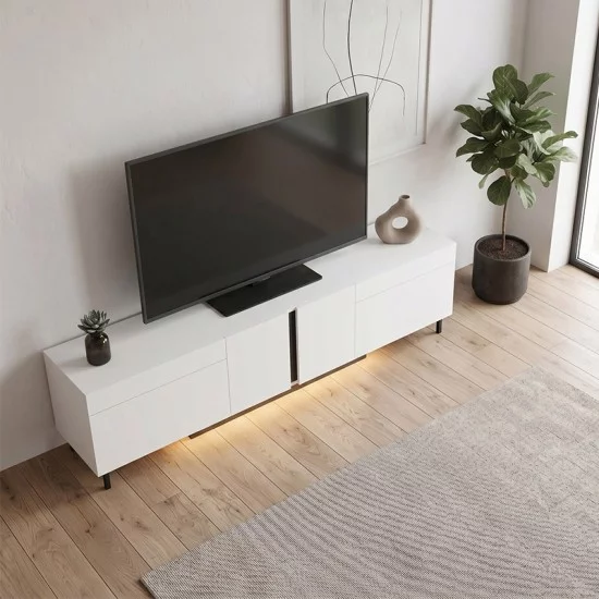 Έπιπλο τηλεόρασης Arlen  με Led Rgb χρώμα λευκό 180x32x50εκ.