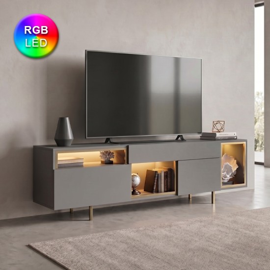 Έπιπλο τηλεόρασης Norm  με Led Rgb χρώμα ανθρακί - χρυσό 180x32x55εκ.