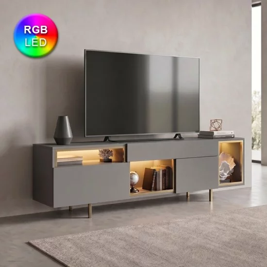 Έπιπλο τηλεόρασης Norm  με Led Rgb χρώμα ανθρακί - χρυσό 180x32x55εκ.