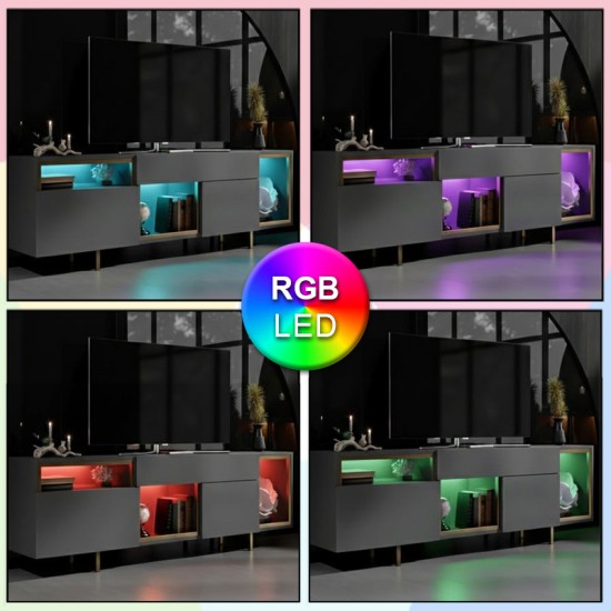 Έπιπλο τηλεόρασης Norm  με Led Rgb χρώμα ανθρακί - χρυσό 180x32x55εκ.