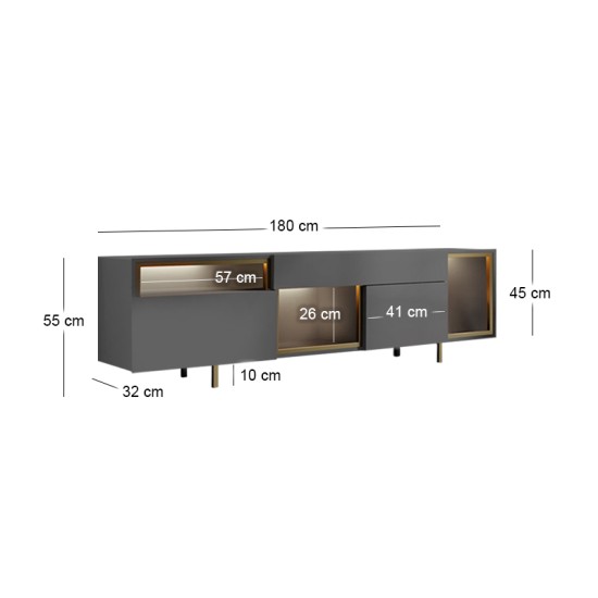 Έπιπλο τηλεόρασης Norm  με Led Rgb χρώμα ανθρακί - χρυσό 180x32x55εκ.