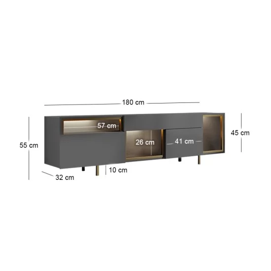 Έπιπλο τηλεόρασης Norm  με Led Rgb χρώμα ανθρακί - χρυσό 180x32x55εκ.