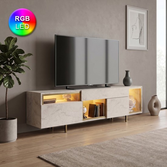Έπιπλο τηλεόρασης Norm  με Led Rgb χρώμα travertine - χρυσό 180x32x55εκ.